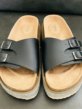 Black Double Strap Platform Slides (Birkenstock-Style) - Women size 7.5